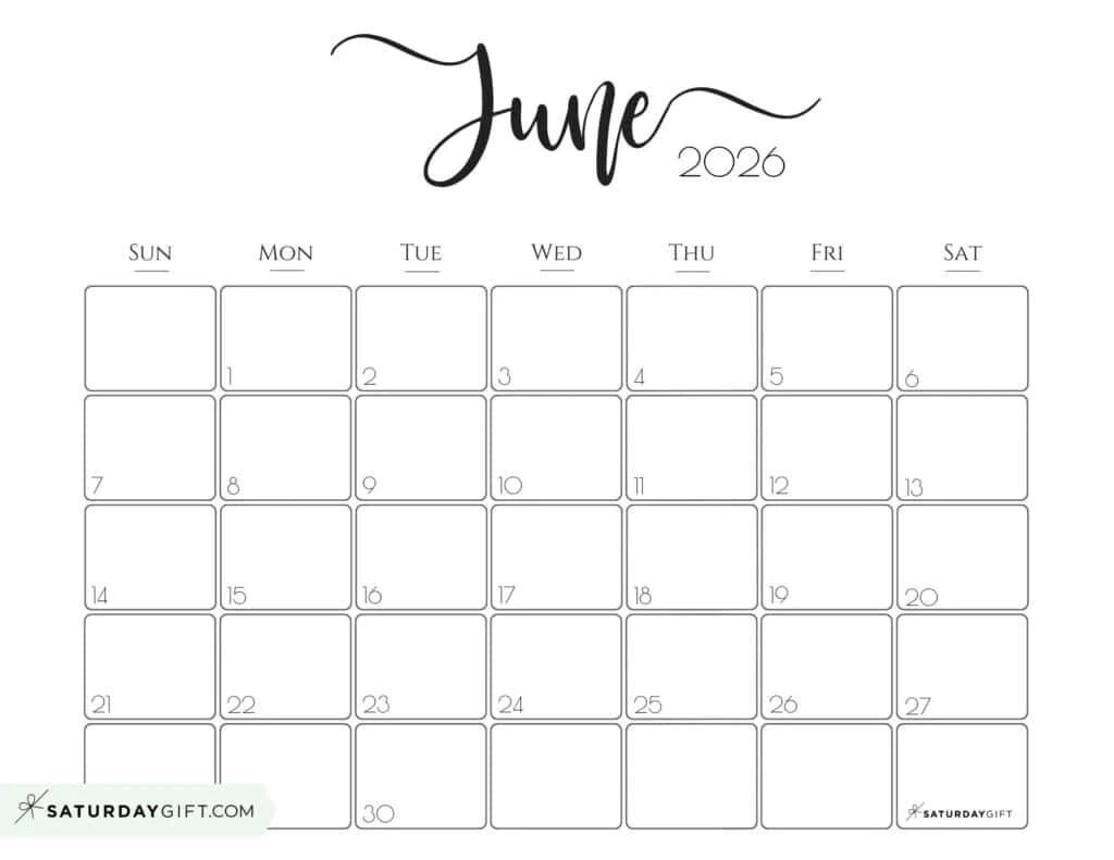 Blank Calendar For June 2026 Landscape
