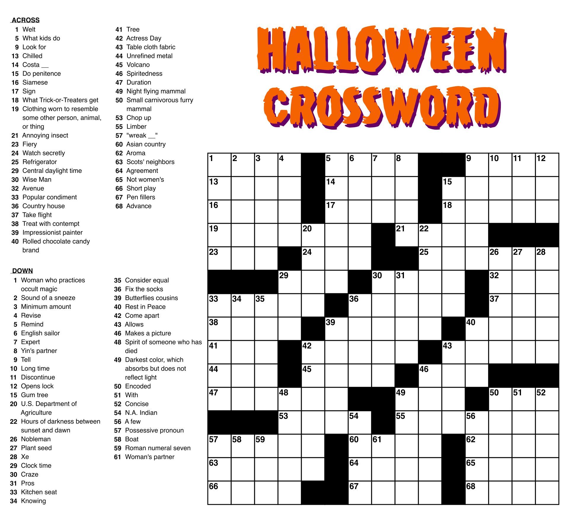 Large Print Crossword Puzzles Printable