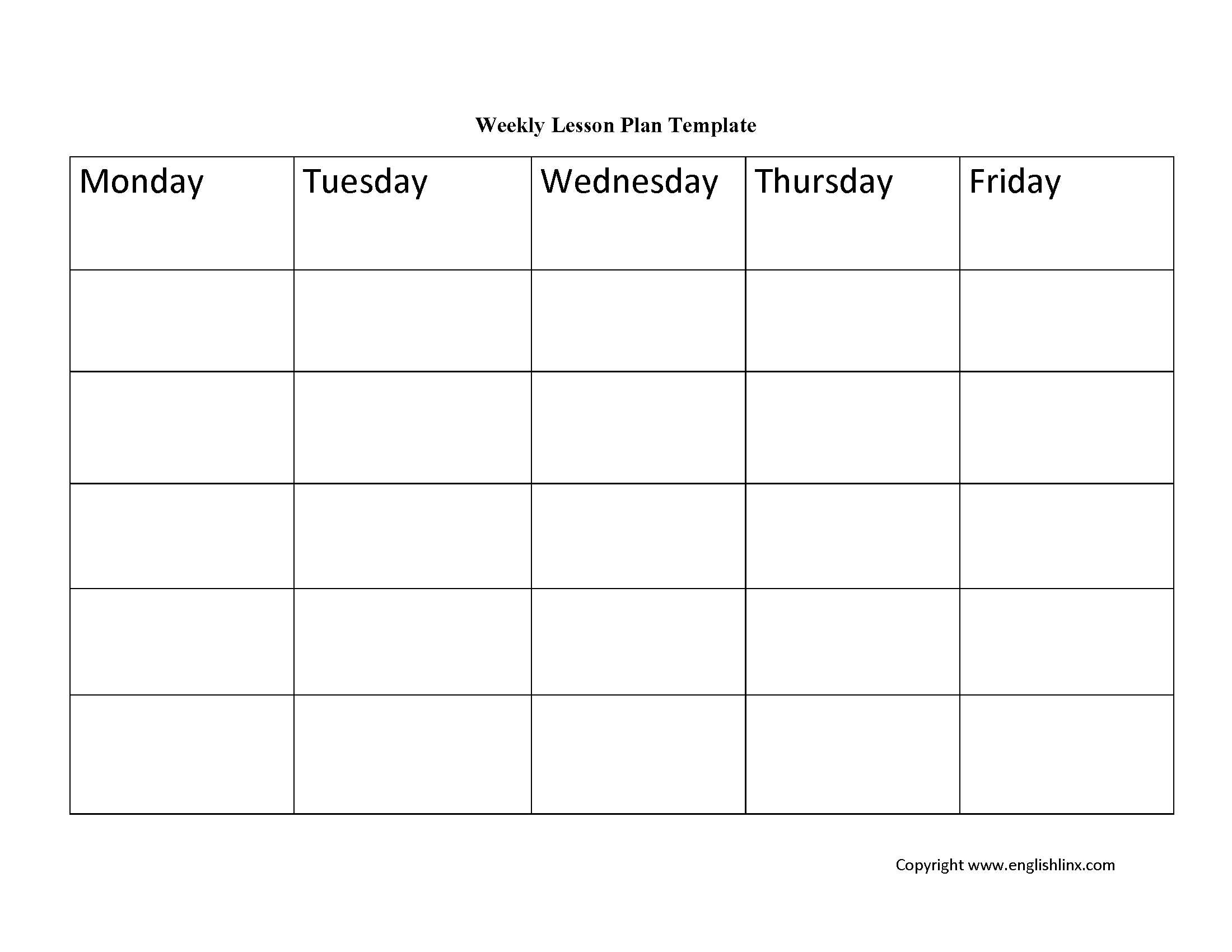 Printable Free Weekly Lesson Plan Template Pdf