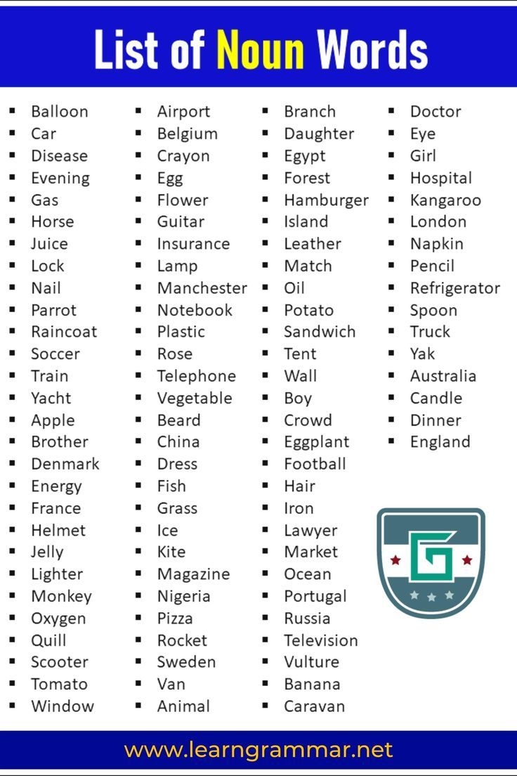 Free Printable List Of Nouns