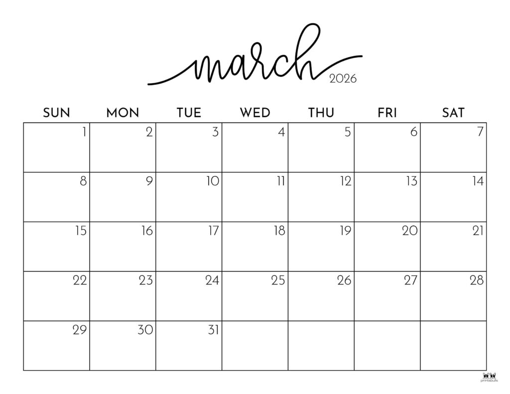 March 2026 Calendars 123 FREE Printables Printabulls