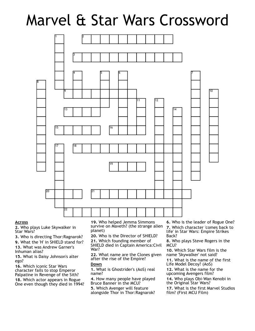 Marvel Crossword Puzzle Printable