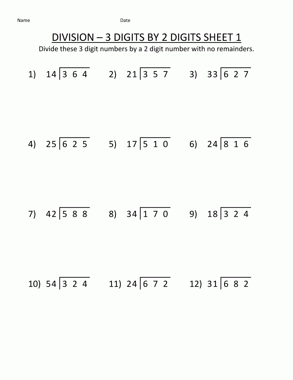 Free Printable Division Worksheets 6th Grade