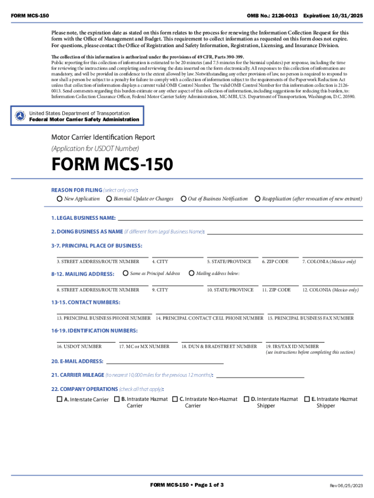 Mcs 150 Printable Form Free Fill Out amp Sign Online DocHub