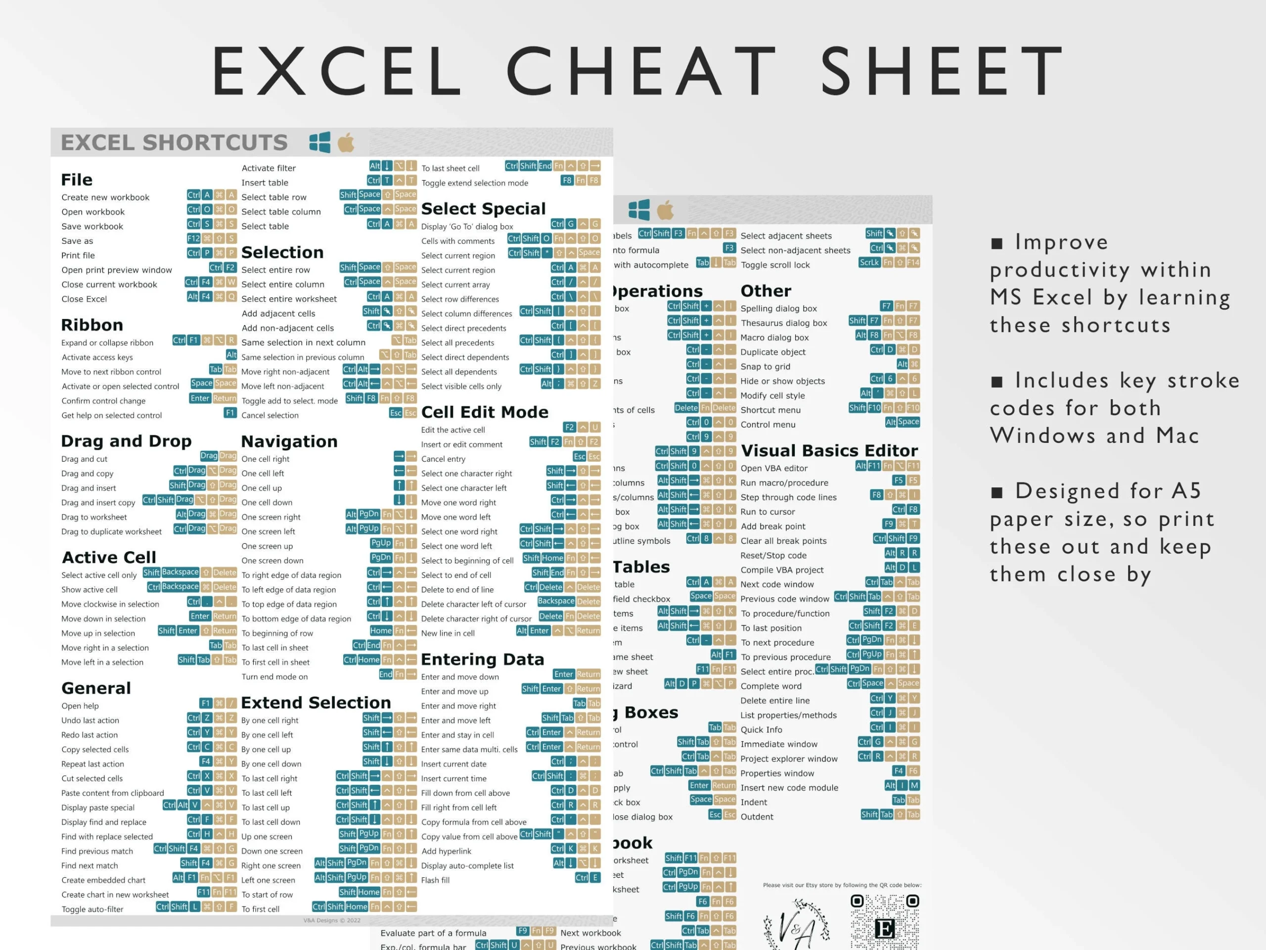 Microsoft Excel Shortcuts Printable Excel Cheat Sheet Workbook 