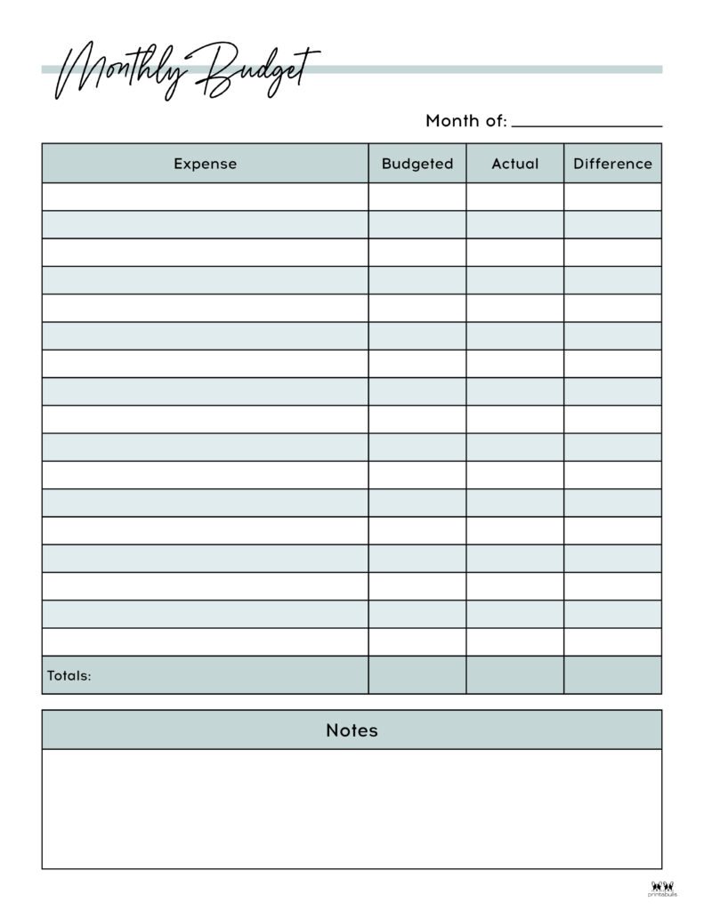 Monthly Budget Worksheet Printable Editable