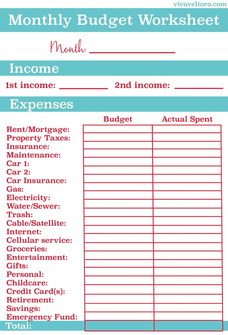 Monthly Budgeting Worksheet Printable