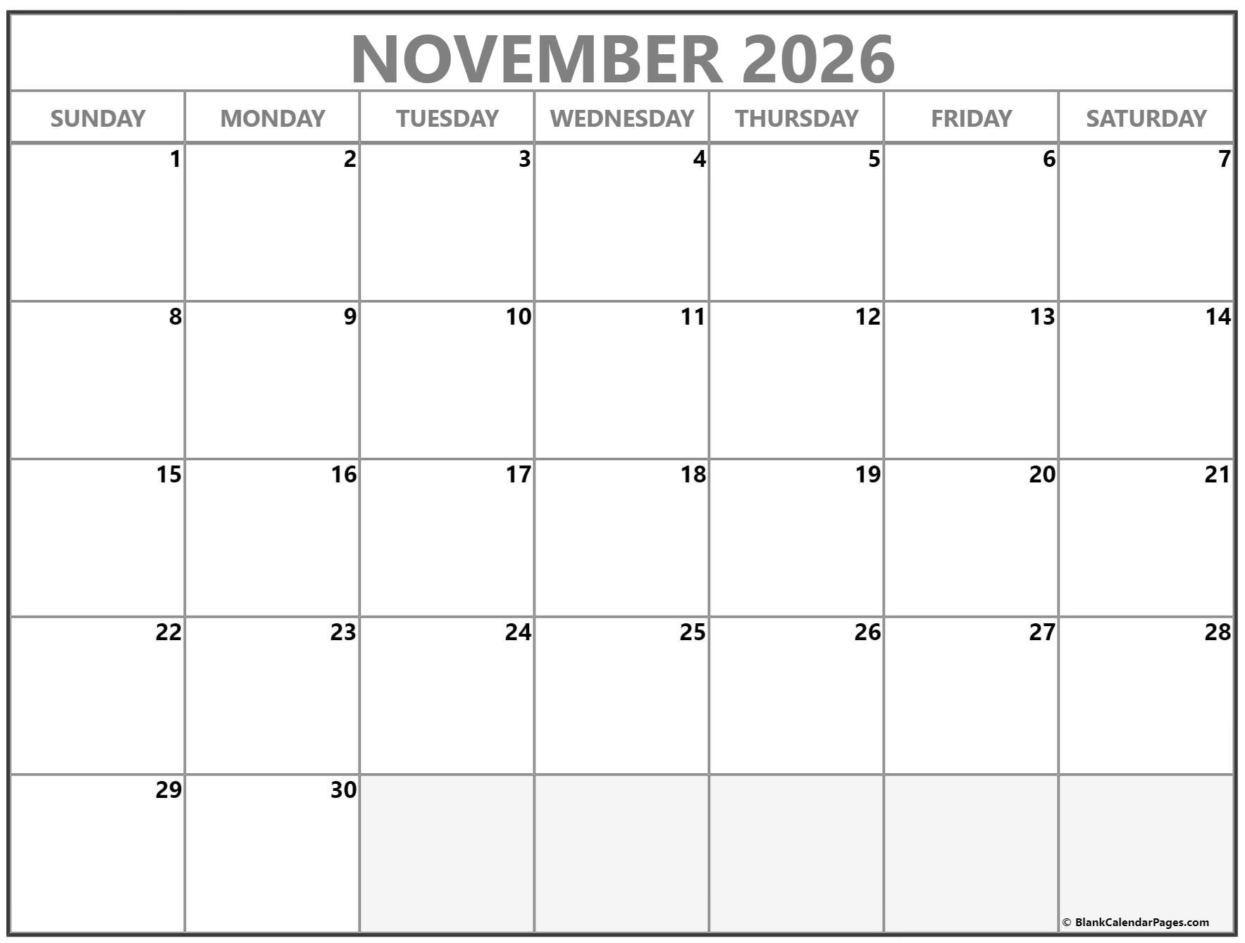 November 2026 Calendar Free Printable Calendars