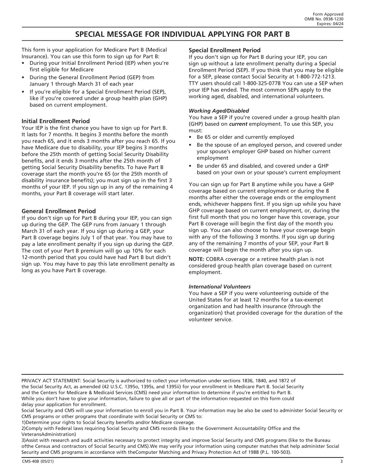 Part B Enrollment Form CMS 40B