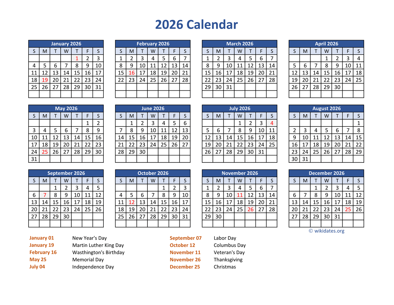 pdf calendar 2026 with federal holidays wikidates