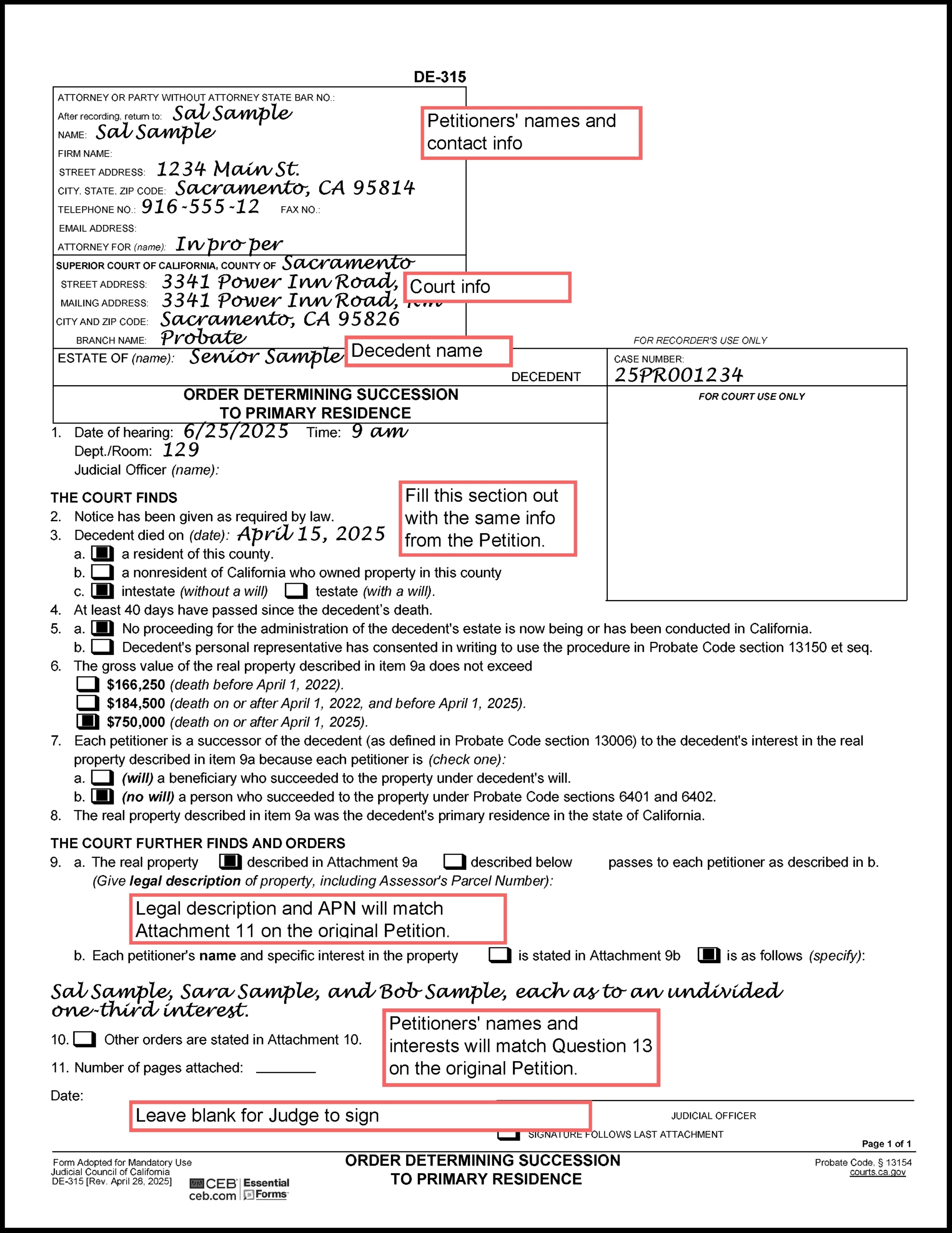 Petition To Determine Succession To Primary Residence Under 