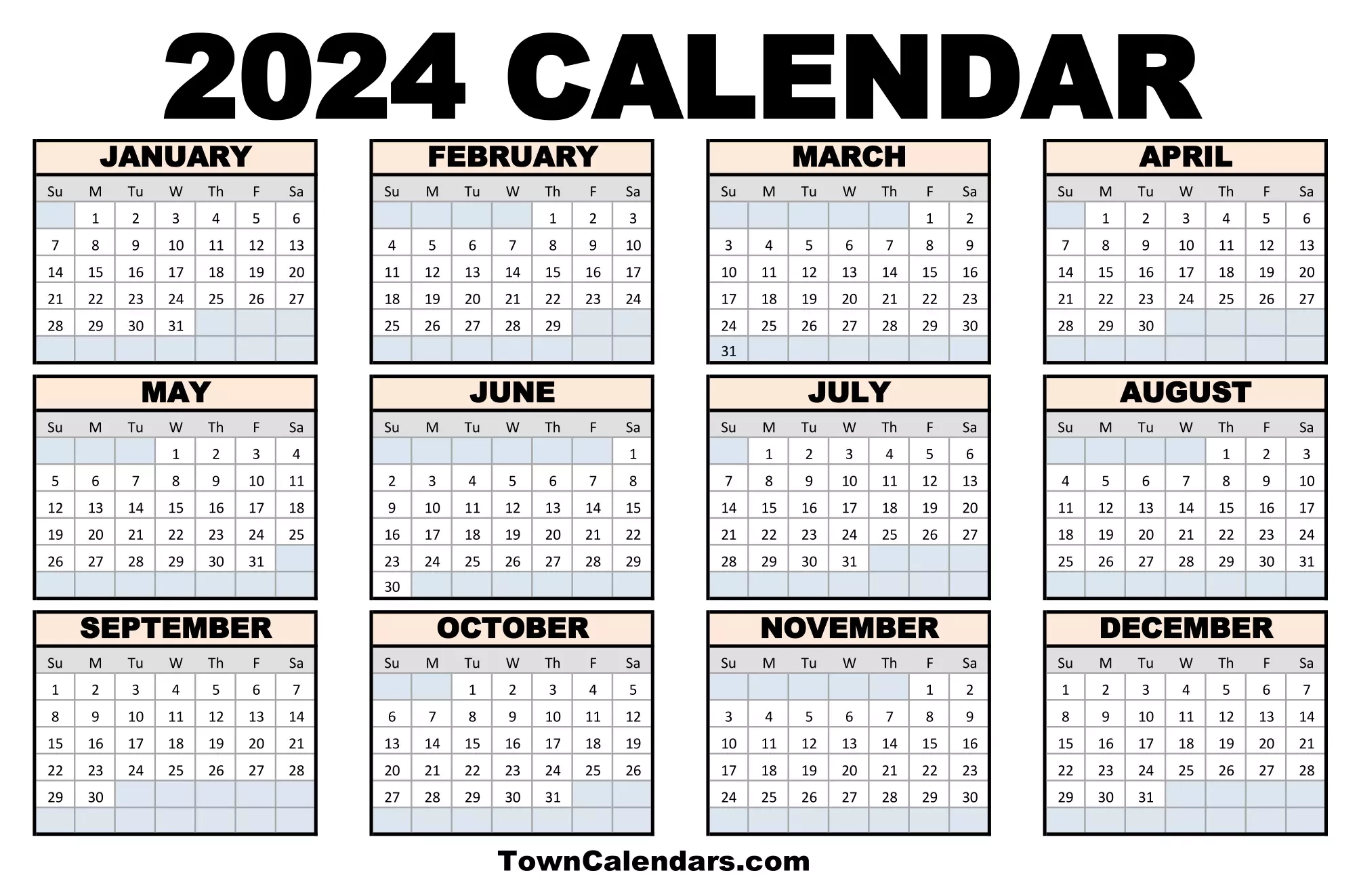 Printable 2024 Calendar Towncalendars
