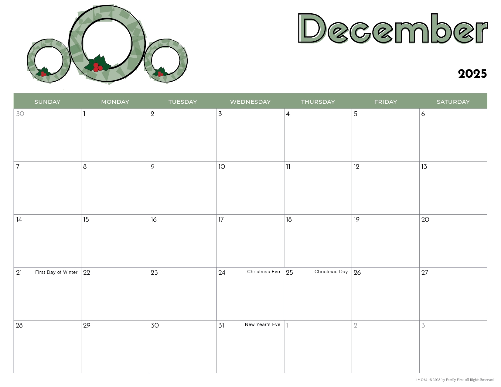Imom Printable Calendar December 2025