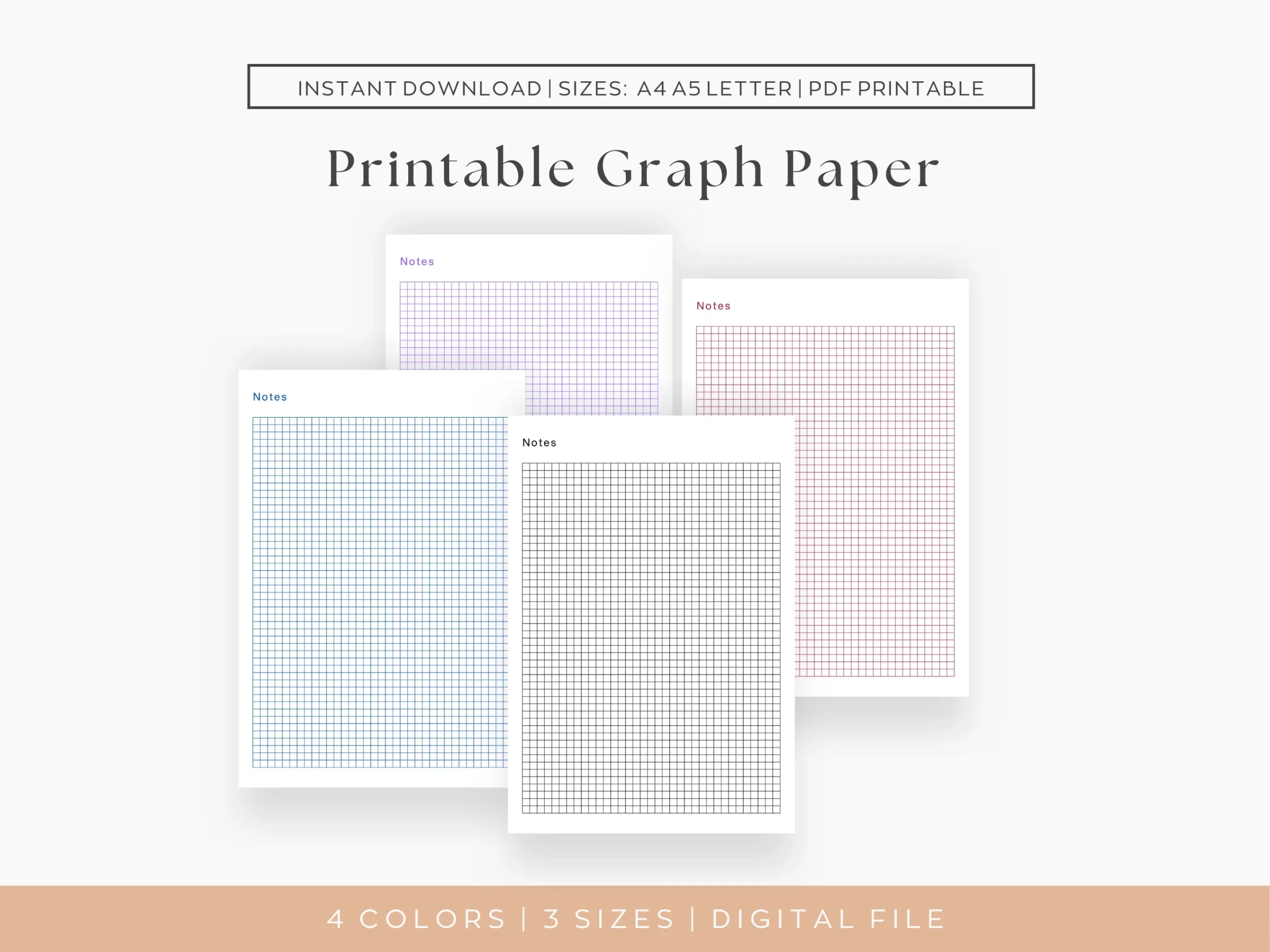 Printable Colored Graph Paper A4 A5 Letter Sizes digital 