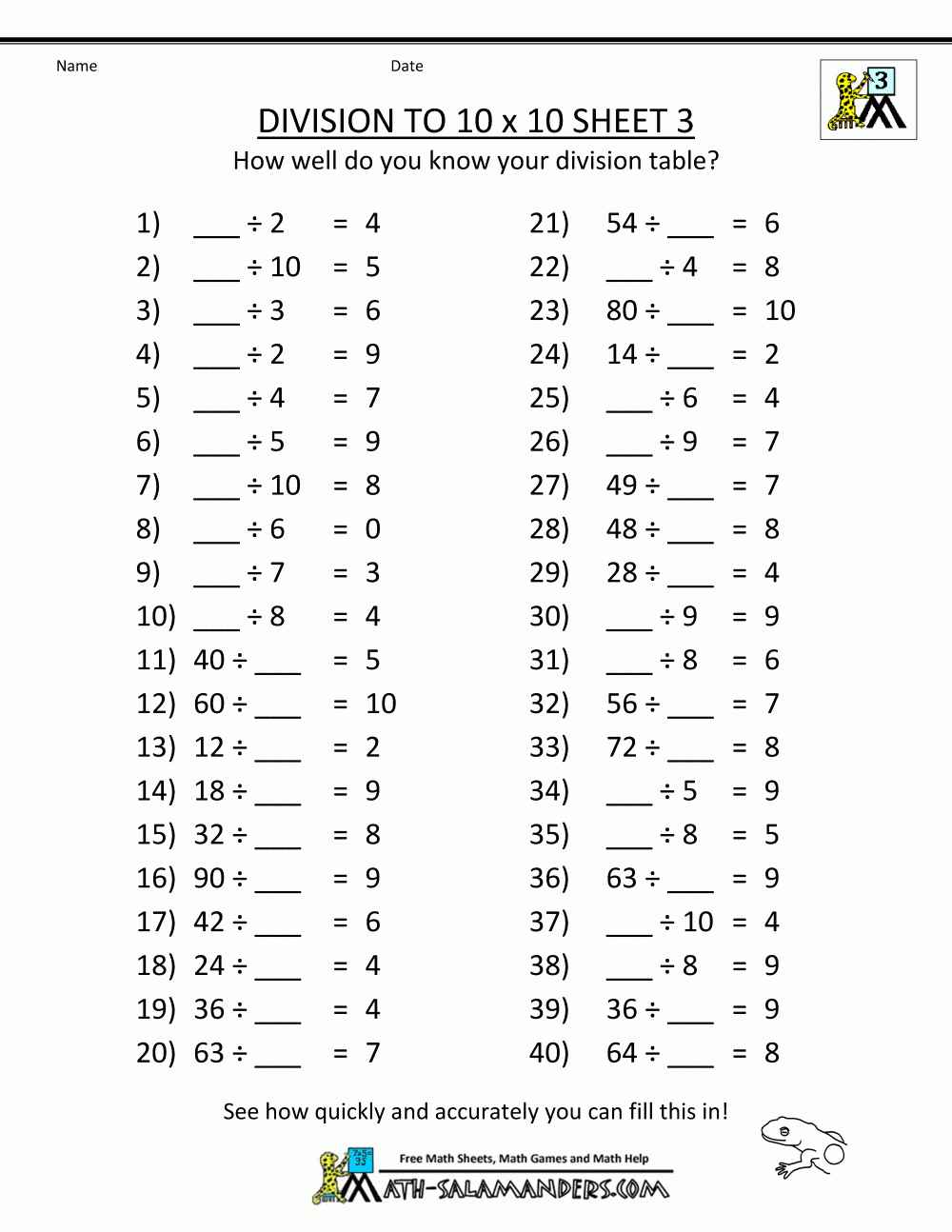 Printable Division Worksheets Grade 3
