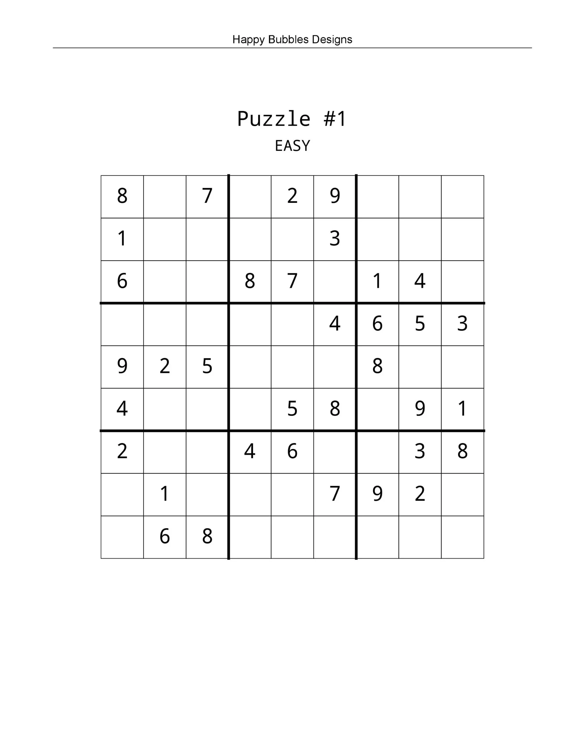 Printable Sudoku Puzzles Easy #1