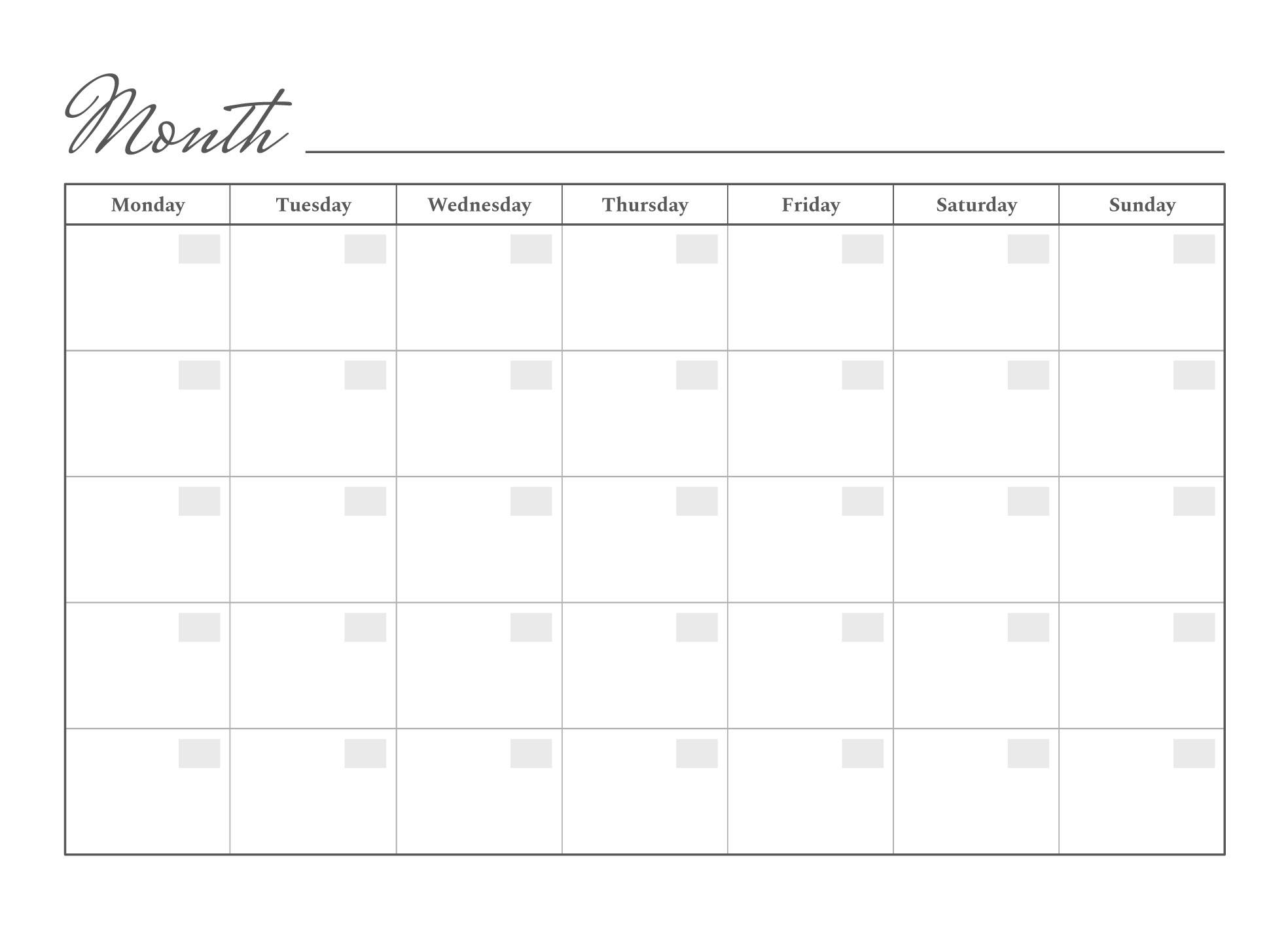Blank Printable Month Calendar