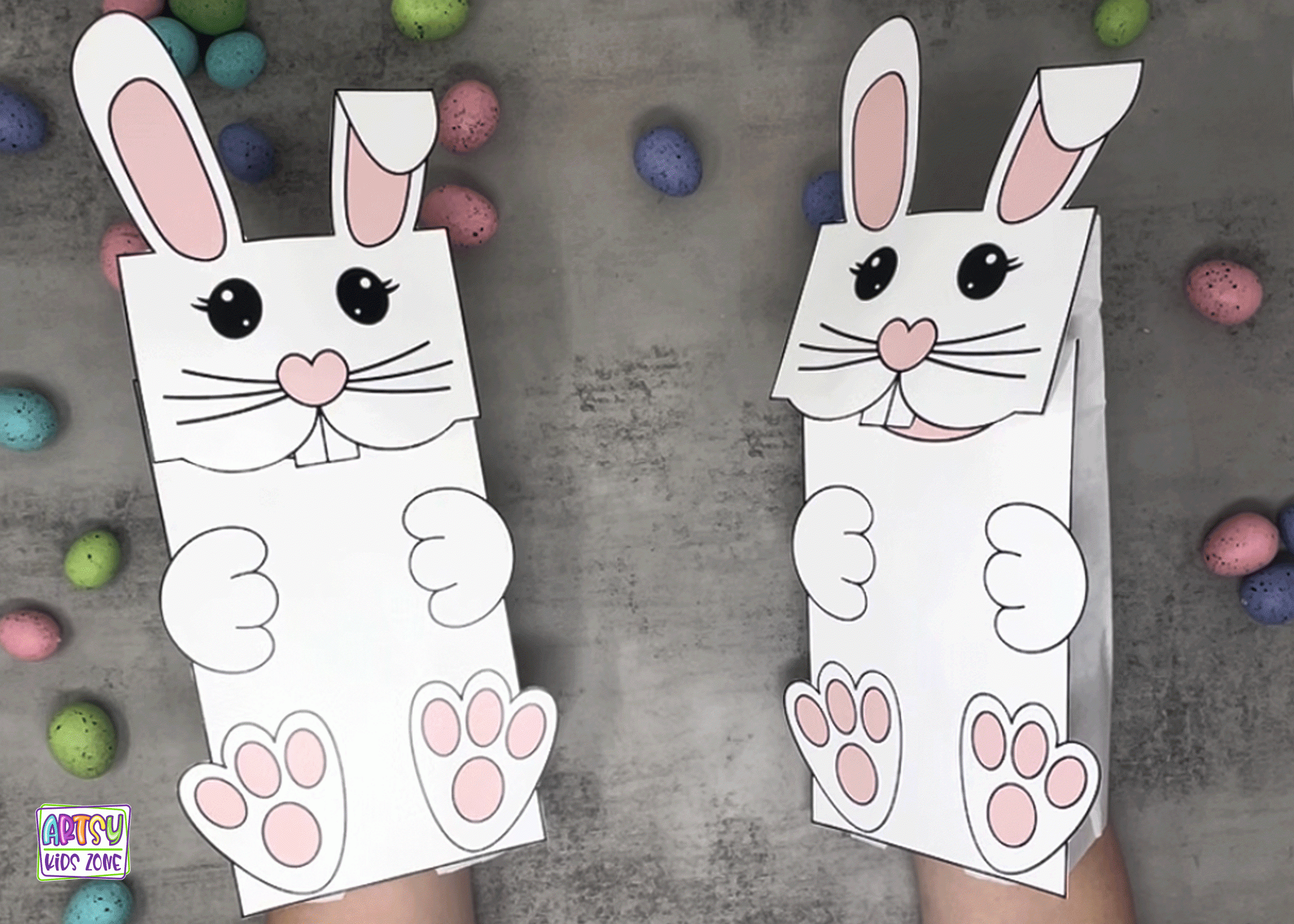 Printable Paper Bag Bunny Puppets