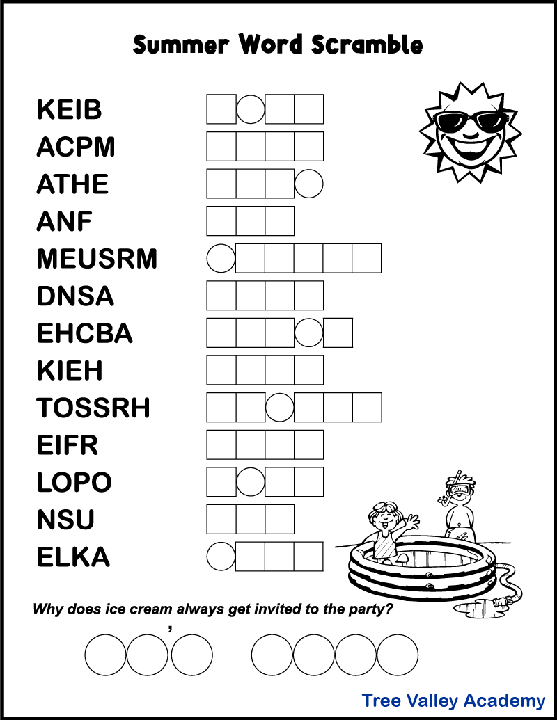Word Jumble Puzzles Printable
