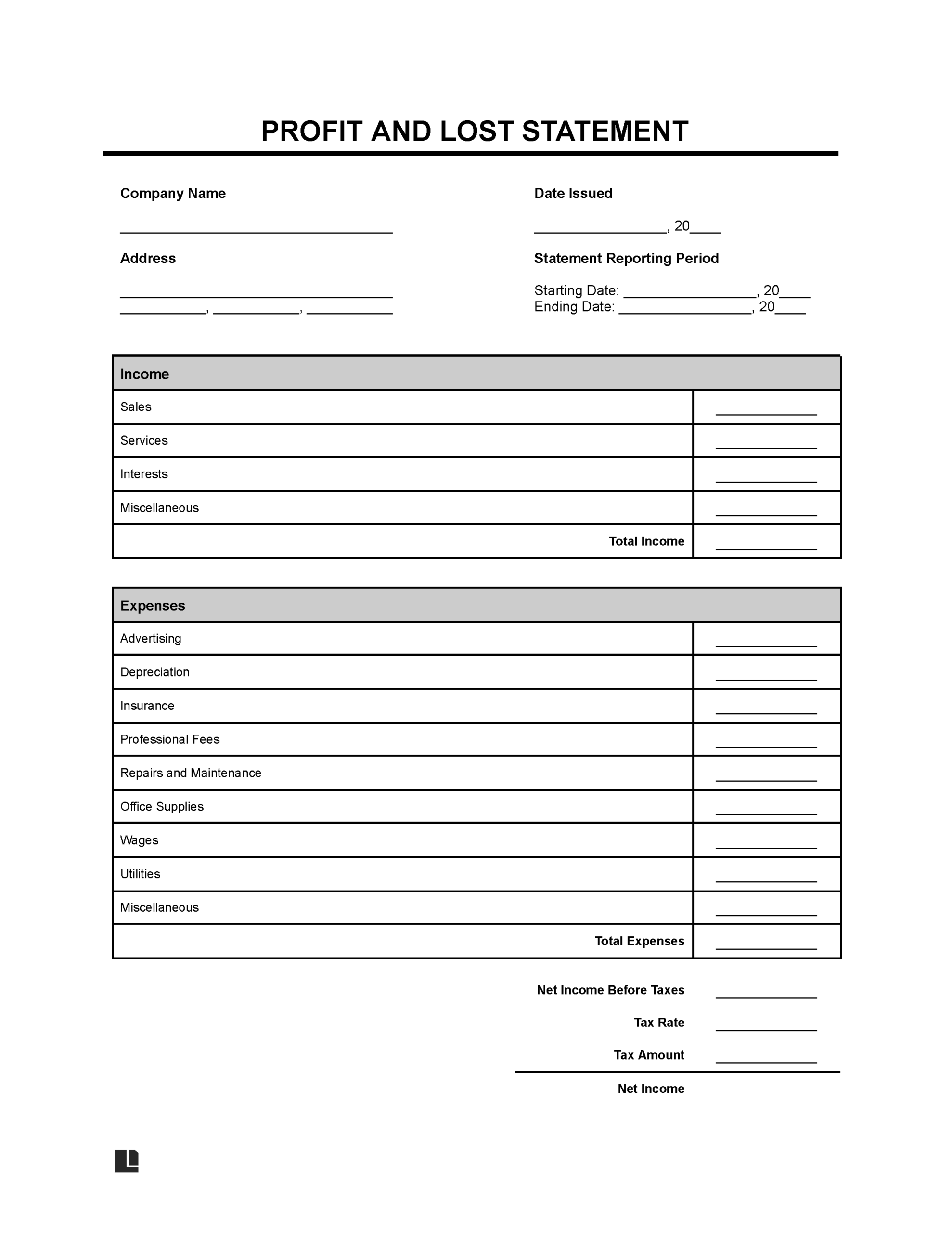 Printable Blank Income Statement Template