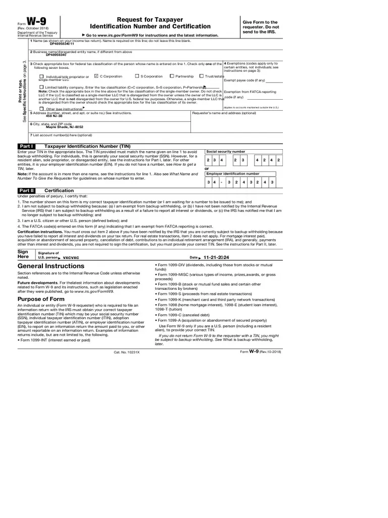 Form W-9 Rev. 10-2018