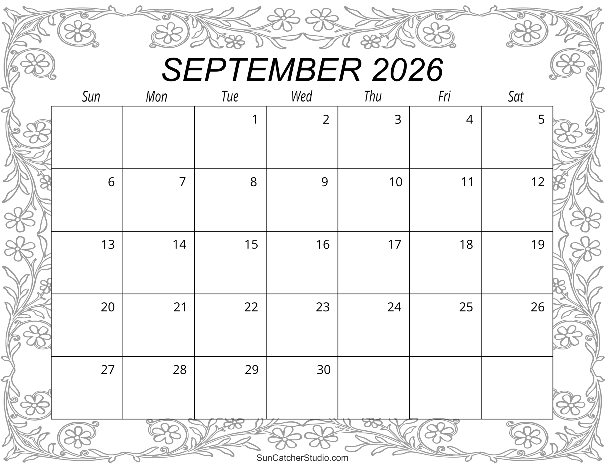 September 2026 Calendar Blank Calendar