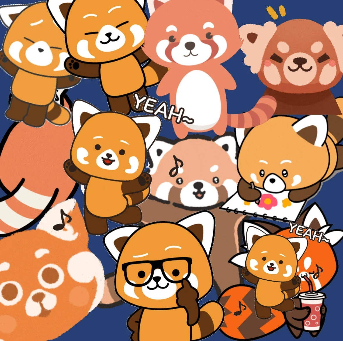 Set Of Red Panda Vinyl Reusable Stickers Cute Panda Design 