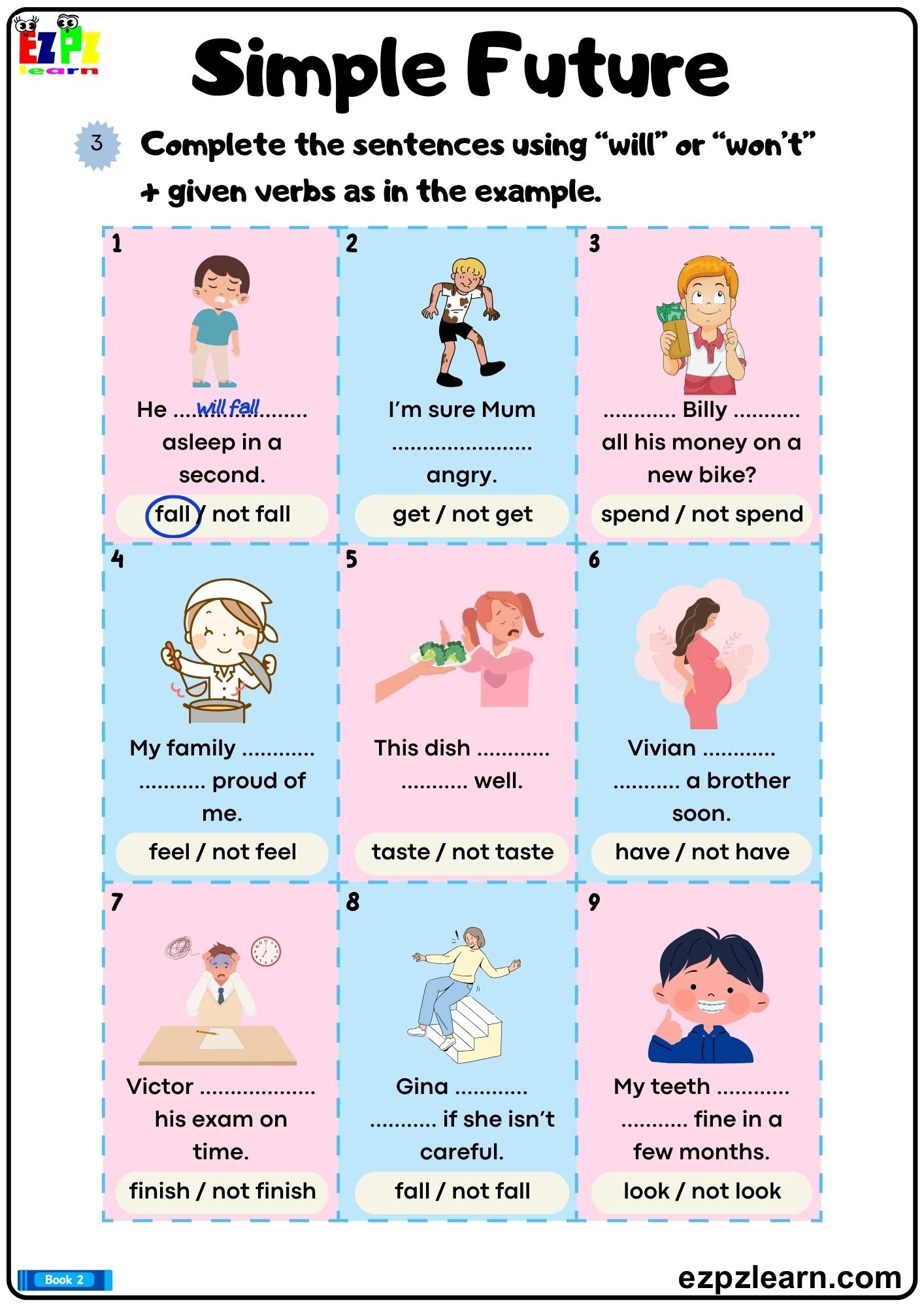 Simple Future Complete The Sentences Using Will Or Won t Printable 