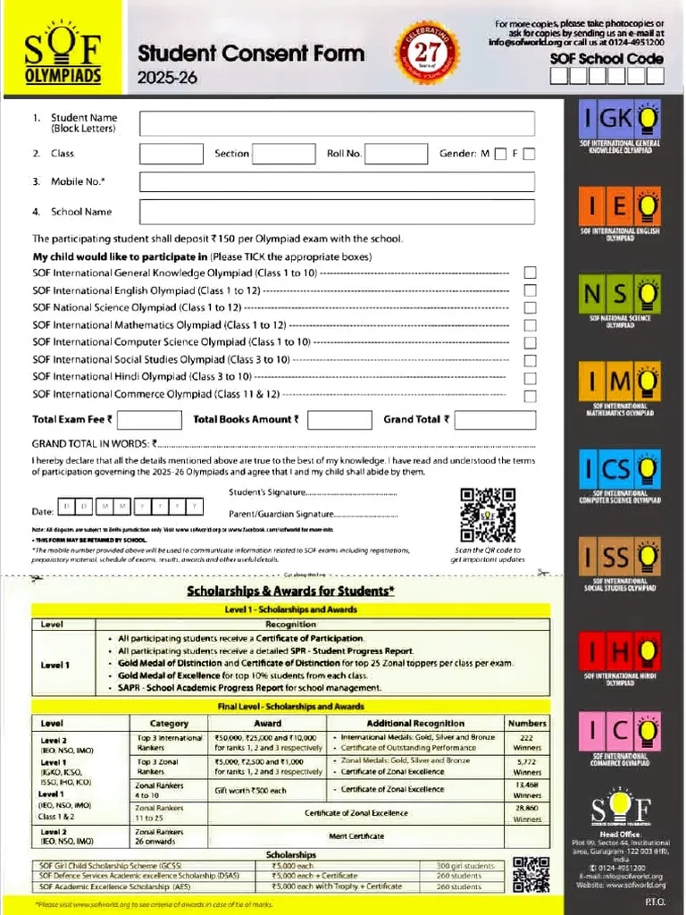 SOF Student Consent Form 2025 26 PDF