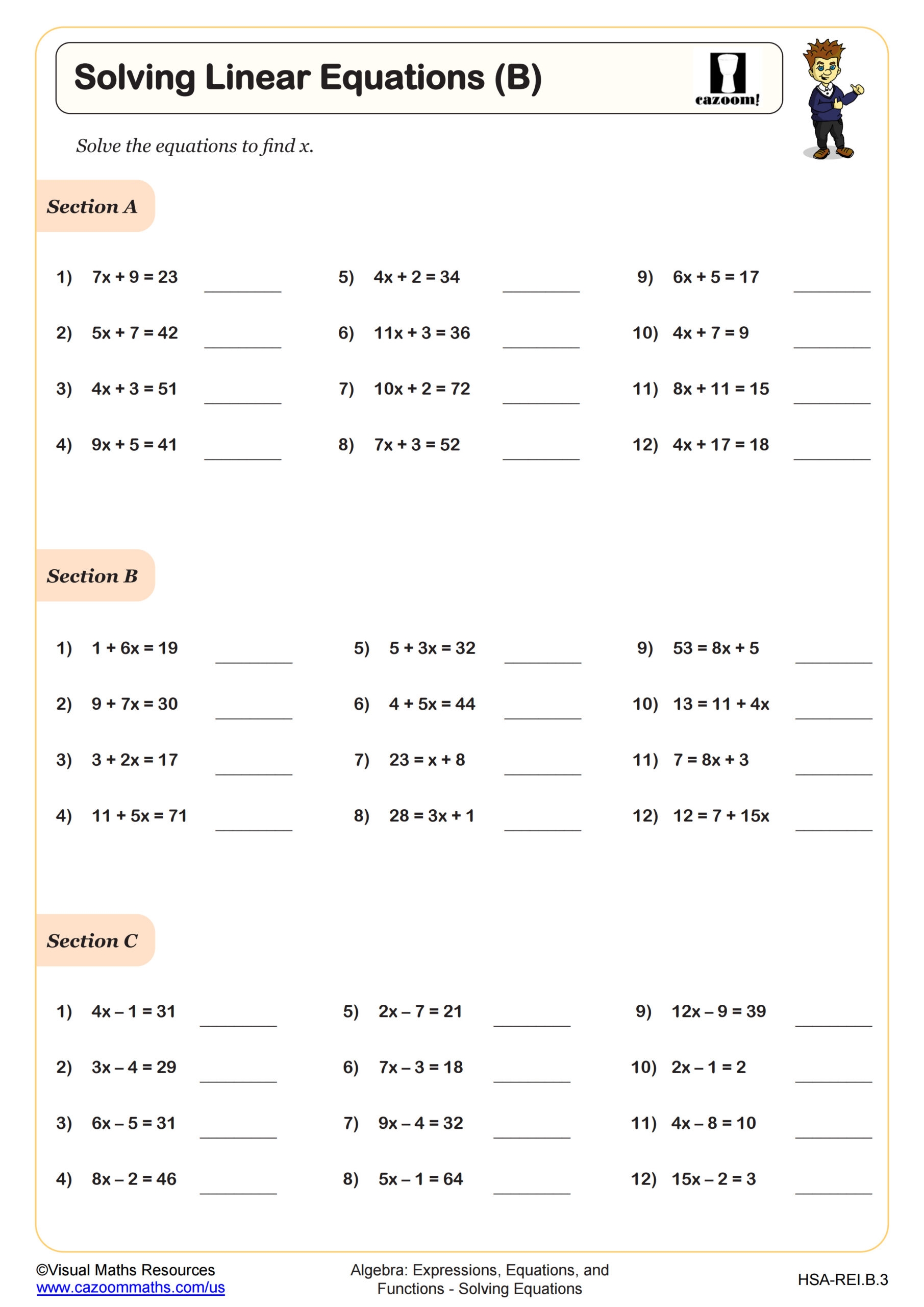Printable Algebra Worksheets Pdf