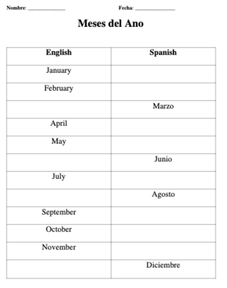 Beginner Spanish To English Worksheets Printables