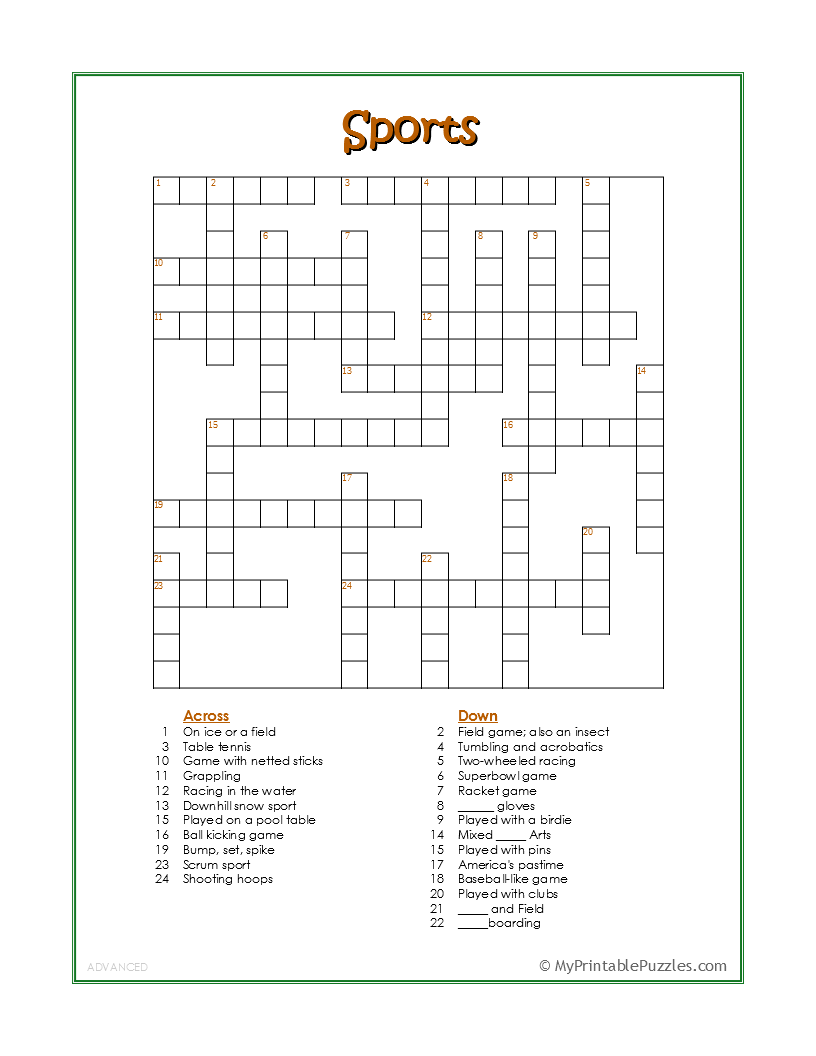 Crossword Puzzles Teens Printable