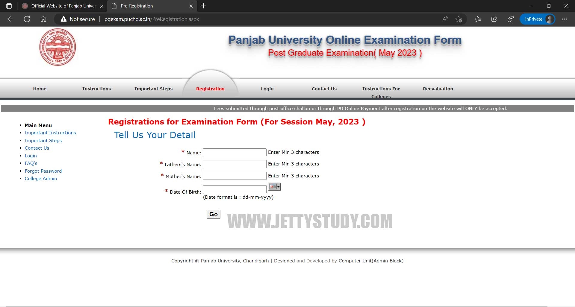 Step by Step Guide How To Fill Panjab University Examination Form 