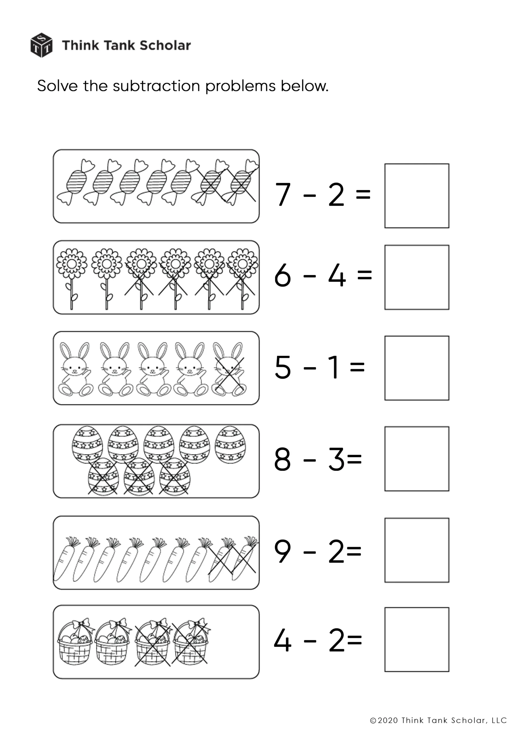 Subtraction Worksheets Exercises Printable PDF FREE Think Tank 