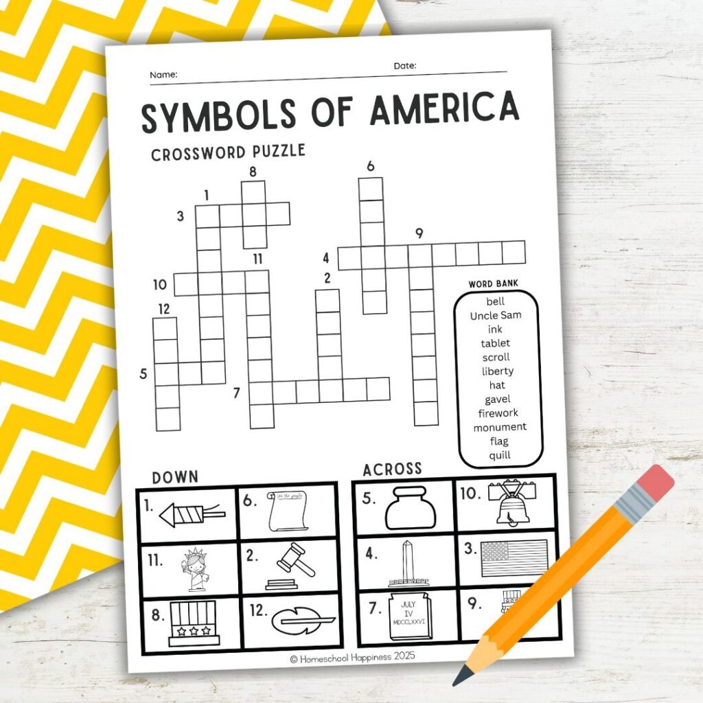 Symbols Of America Crossword Puzzle Free Printable For Kids