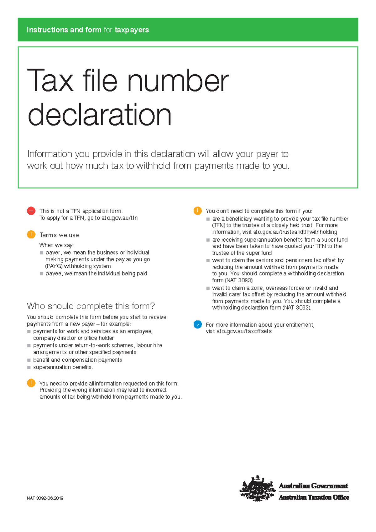 Tfn Declaration Form Nat 3092-06.2019