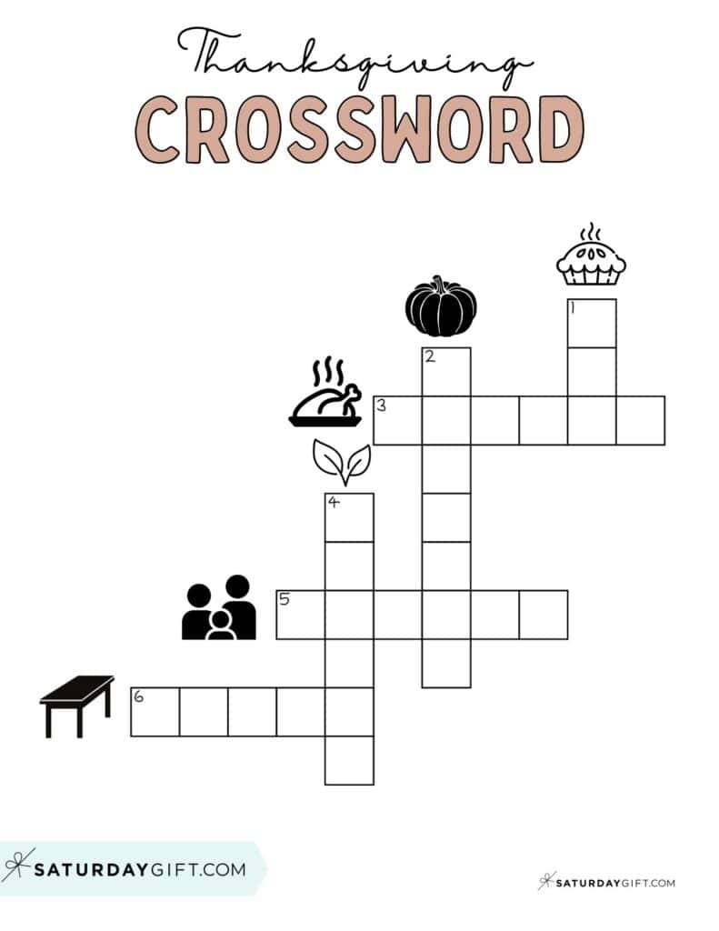Kids Thanksgiving Crossword Puzzle Printable