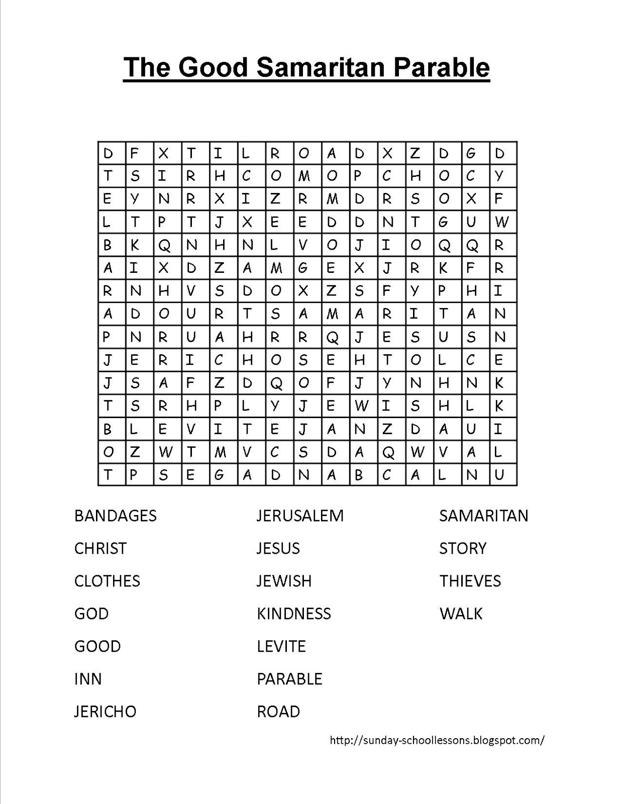 Sunday School Crossword Puzzles Printable