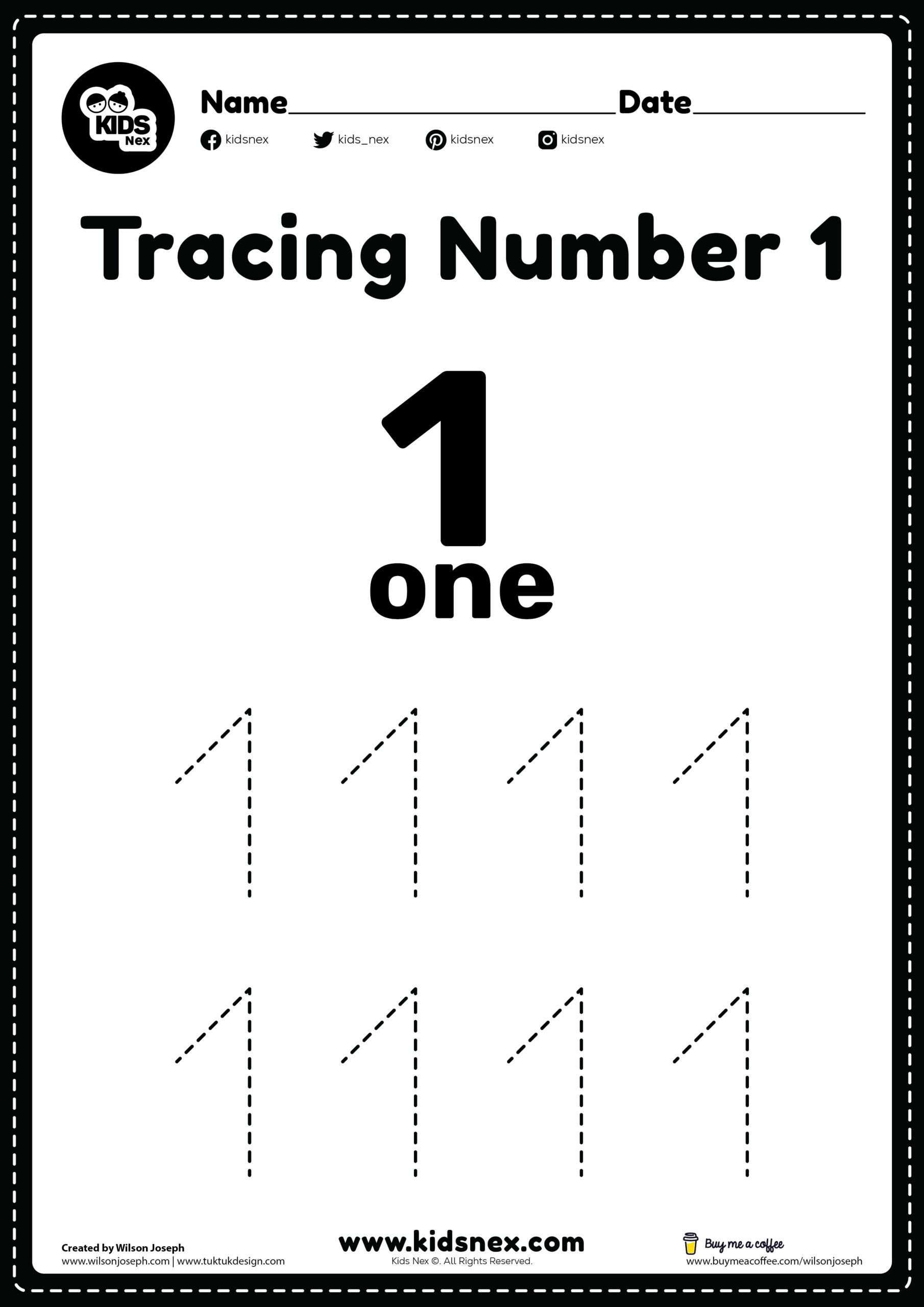 Tracing Number 1 Worksheet Free Printable Www kidsnex 