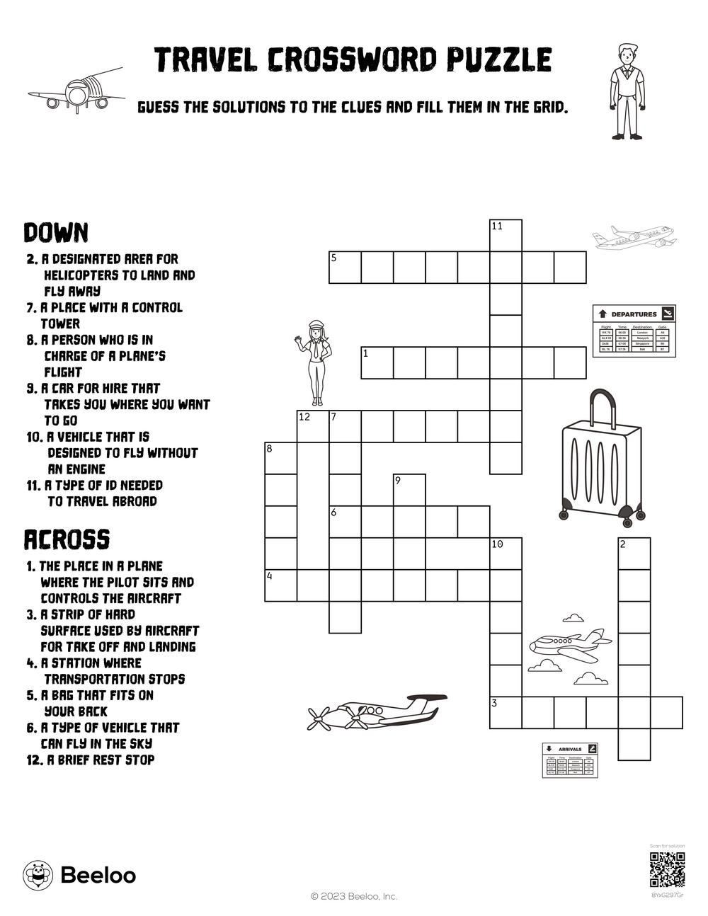 Travel Crossword Puzzle Beeloo Printable Crafts And Activities 