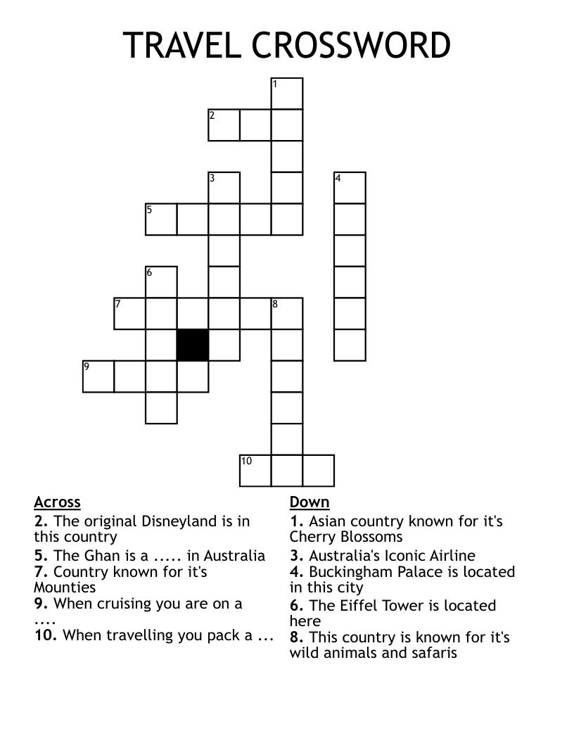 TRAVEL CROSSWORD WordMint