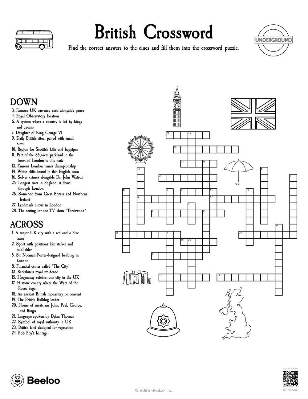 United Kingdom themed Crossword Puzzles Beeloo Printable Crafts 