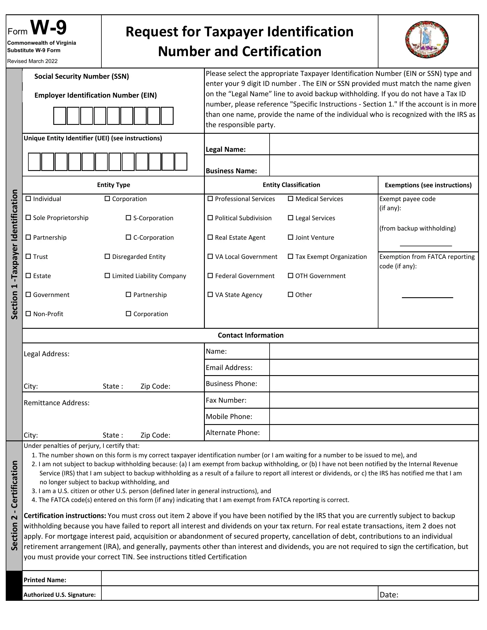 Virginia State W 9 Form Fill Out Printable PDF Forms Online