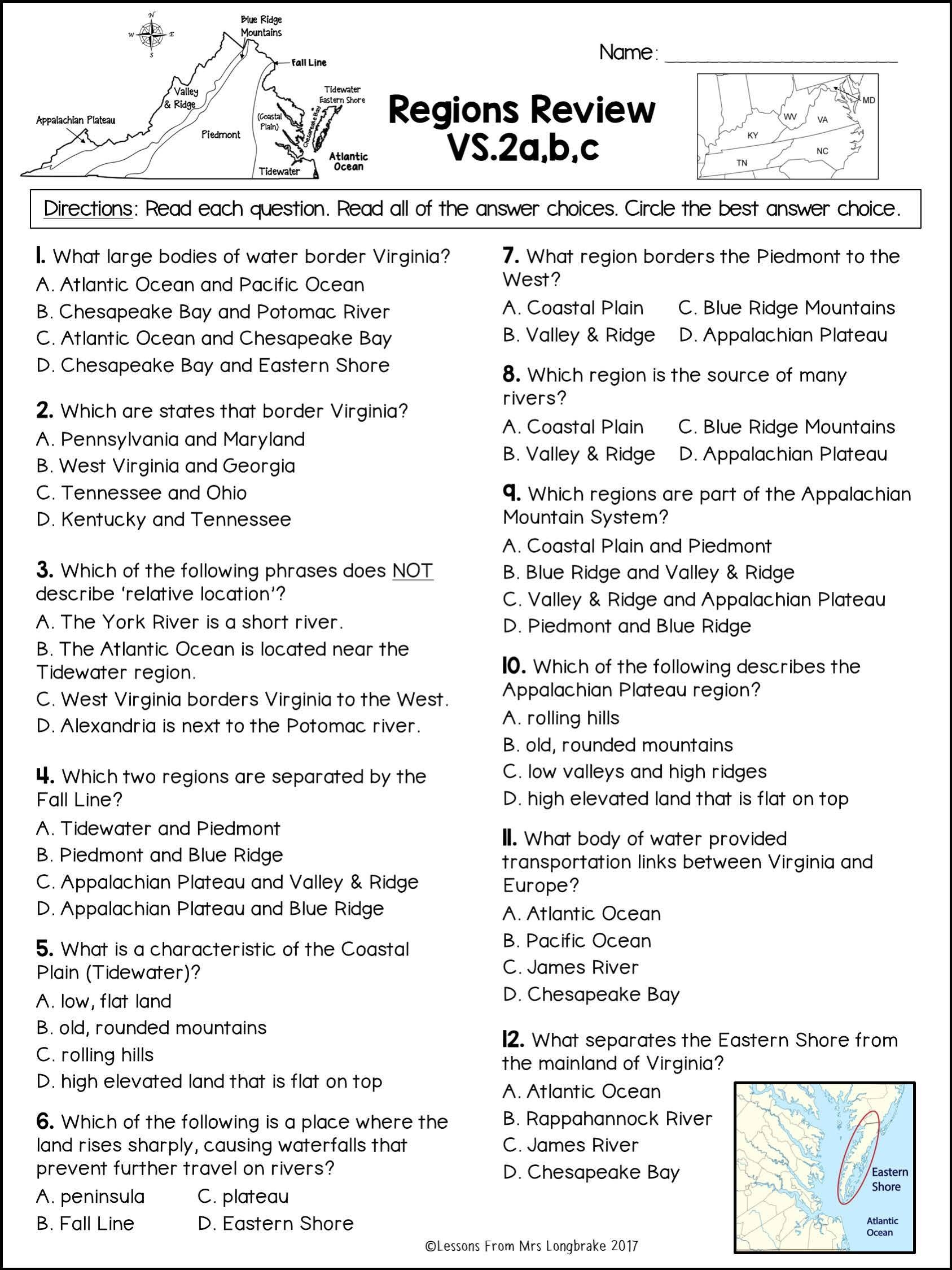 Free Printable Appalachian Region Worksheets