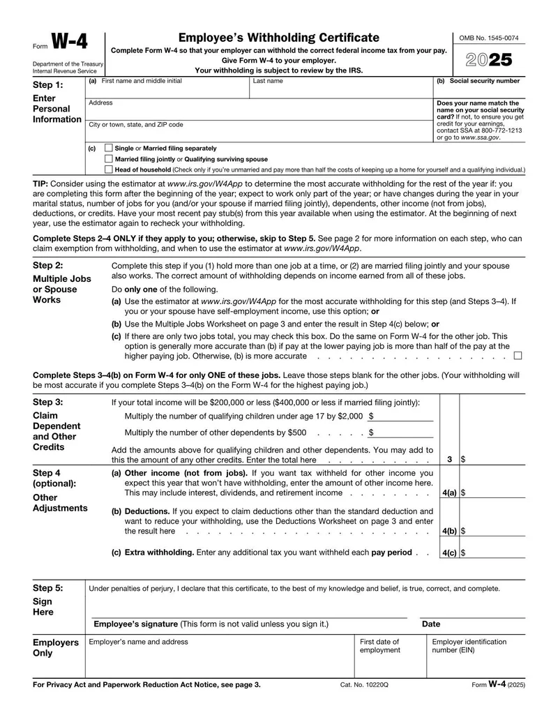 Form W4 2025 Pdf