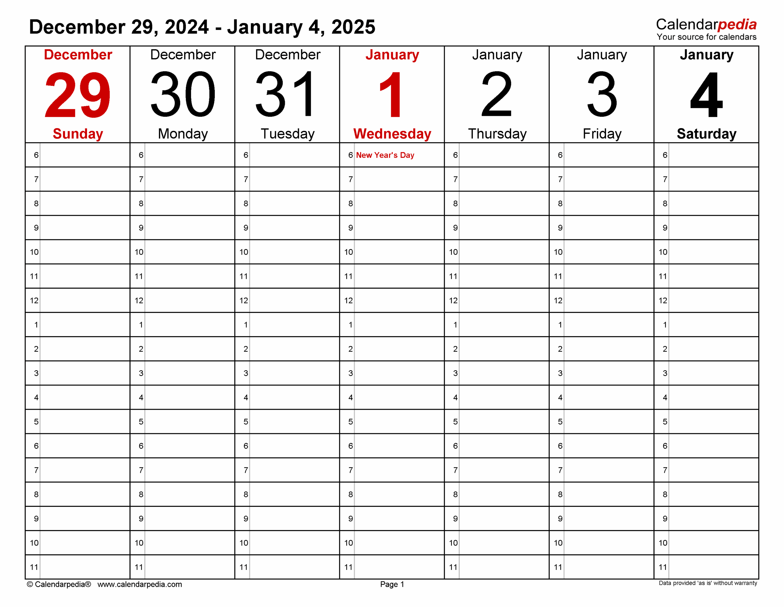 December Weekly Planning Calendar 2025 Printable