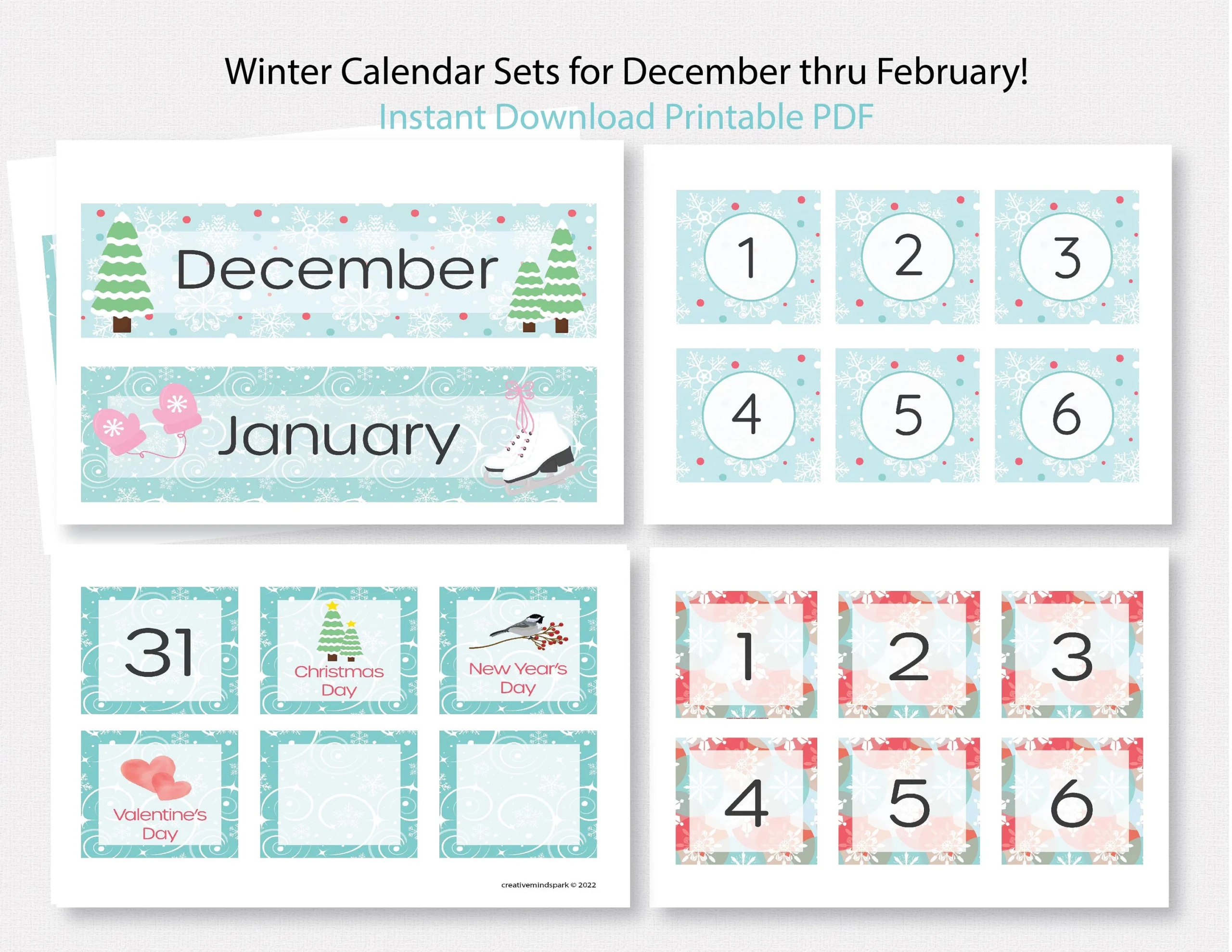 WINTER CLASSROOM CALENDAR Set Printable December Calendar 