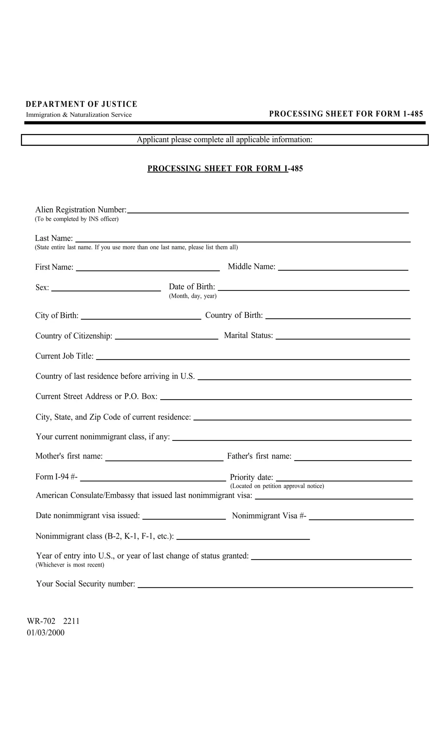 I 485 Form Pdf Printable Uscis