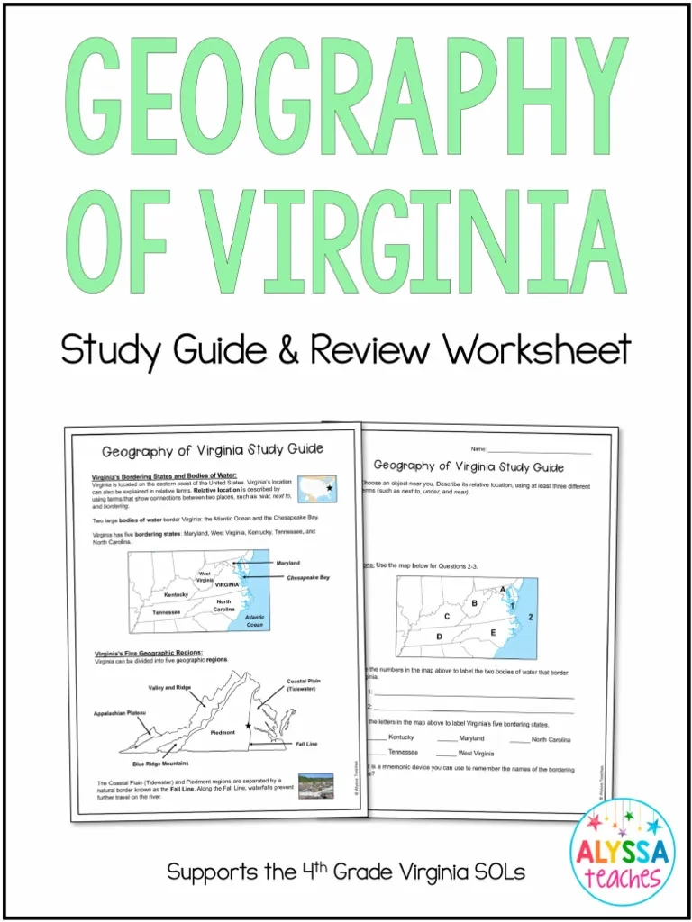 01 Geography Of Virginia Study Guide And Review Worksheet Vs 2a 