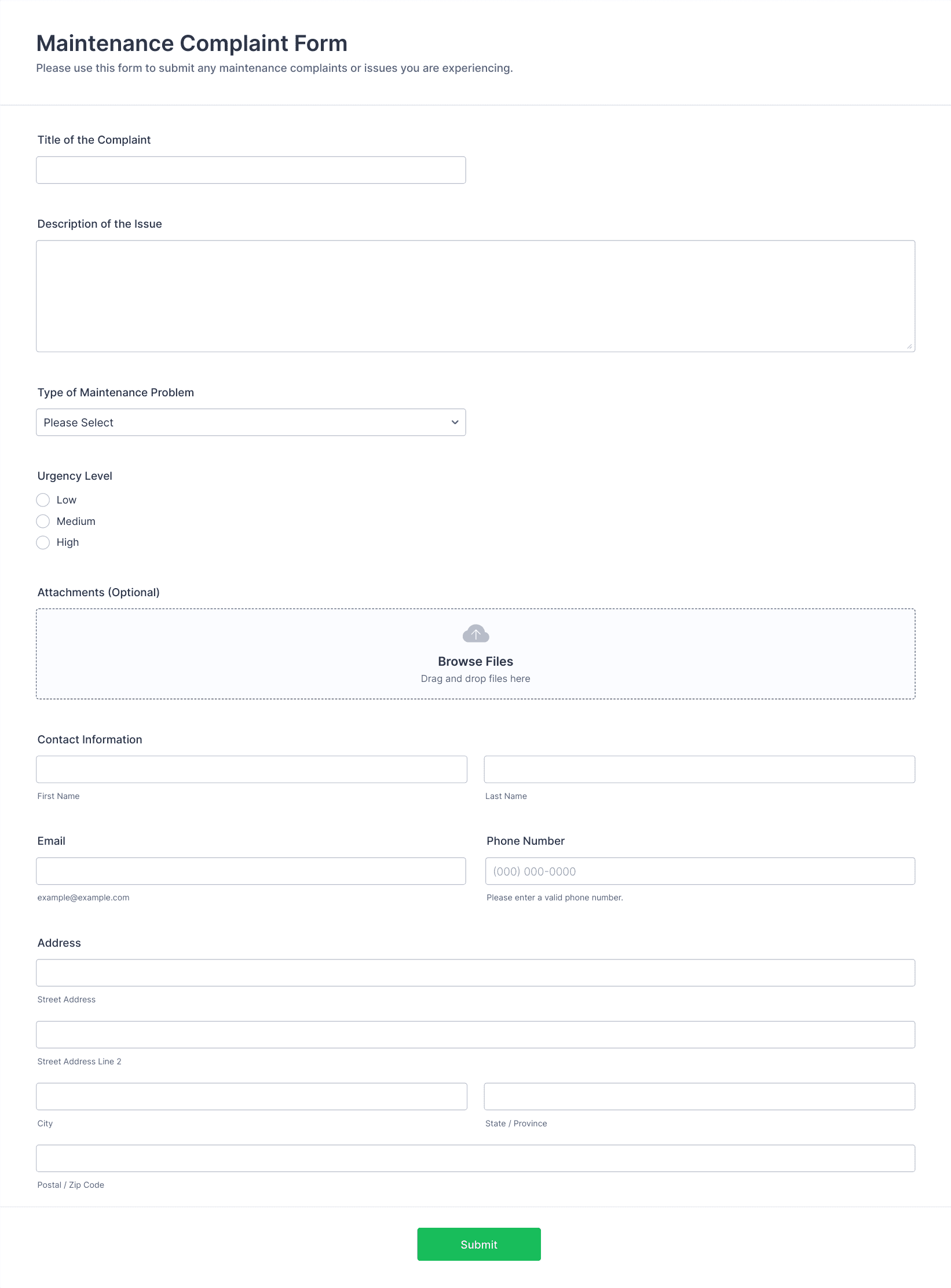 Examples Of Complaint Forms
